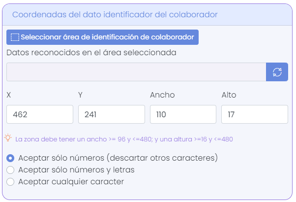 Coordenadas del dato identificador del colaborador
