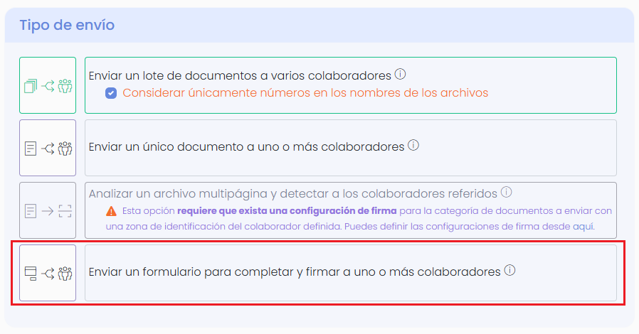 Opción de envío de formularios
