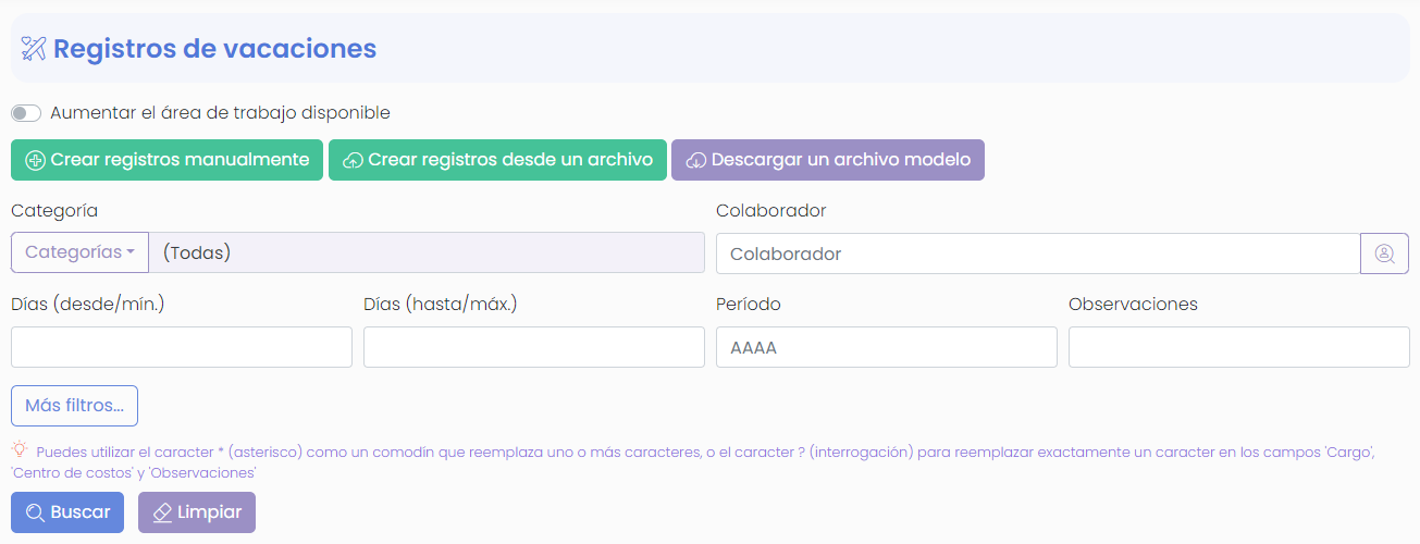 Registros de vacaciones