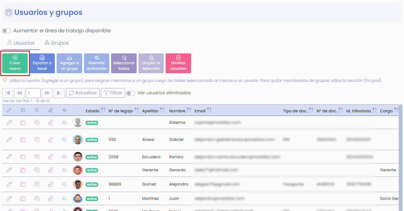 Menú Usuarios, grupos y membresías
