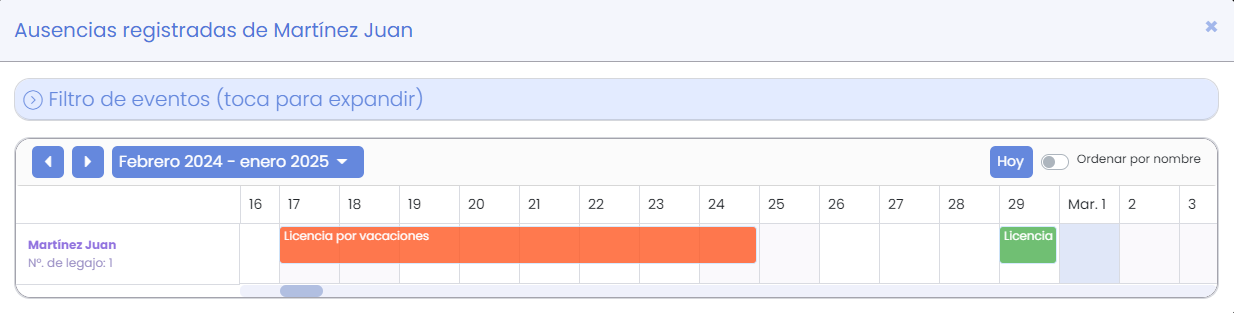 Calendario de ausencias del colaborador