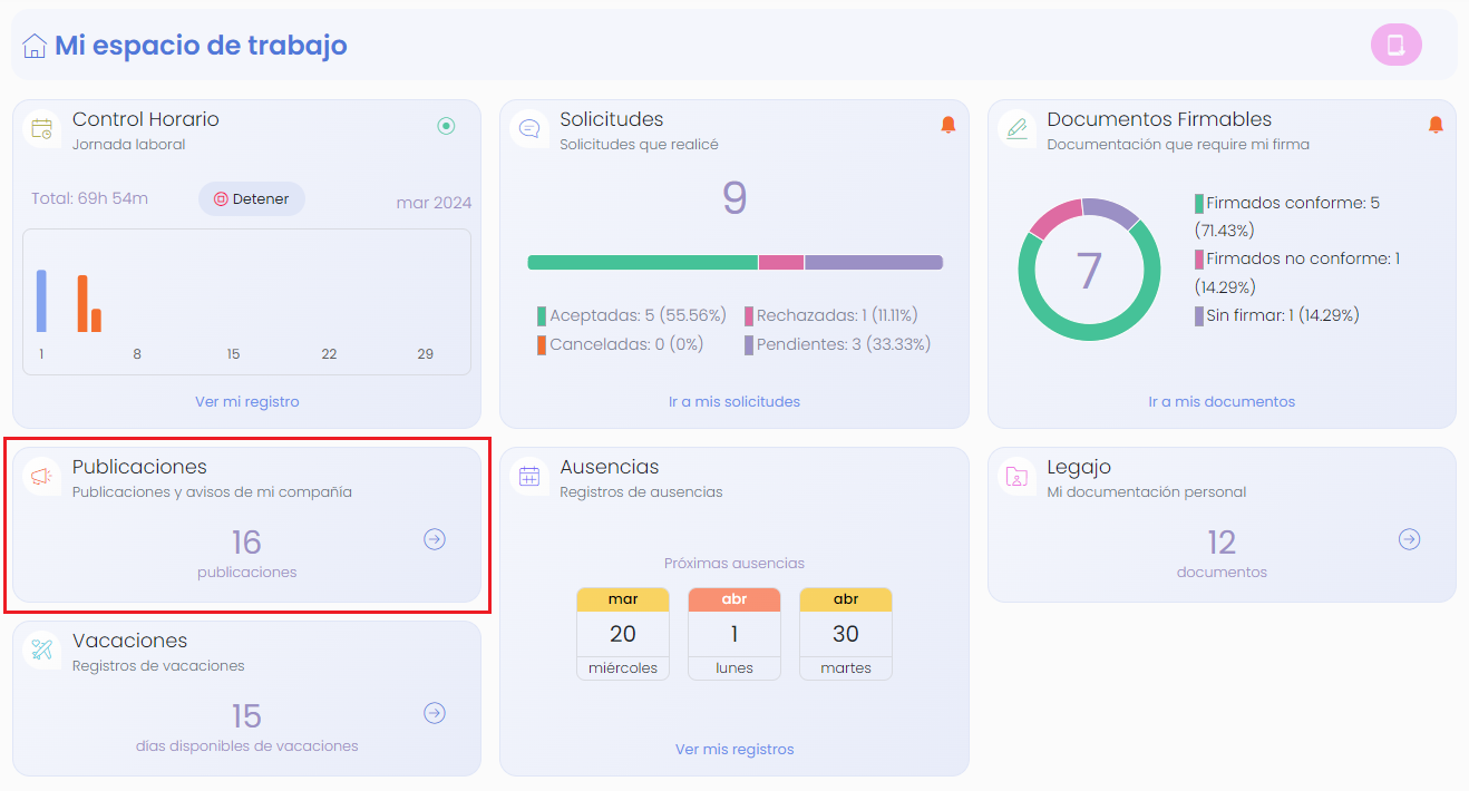 Tarjeta de publicaciones